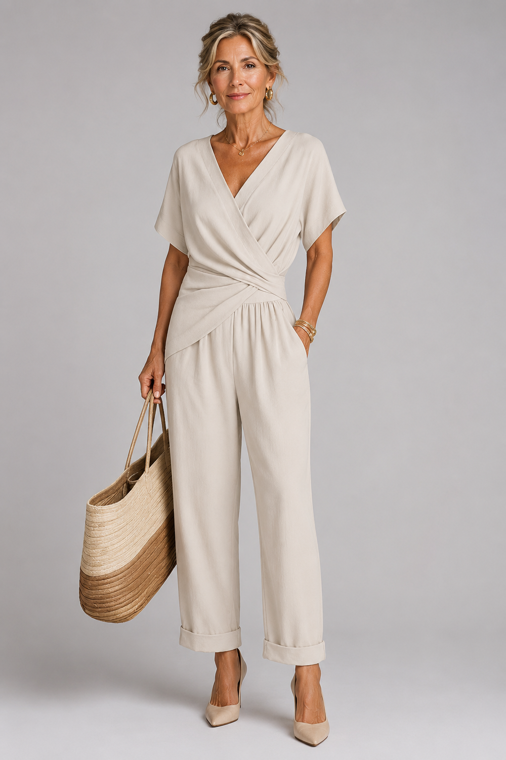 BEAUMONT NICE | ENSEMBLE PANTALON LARGE STYLE WRAP POUR FEMMES