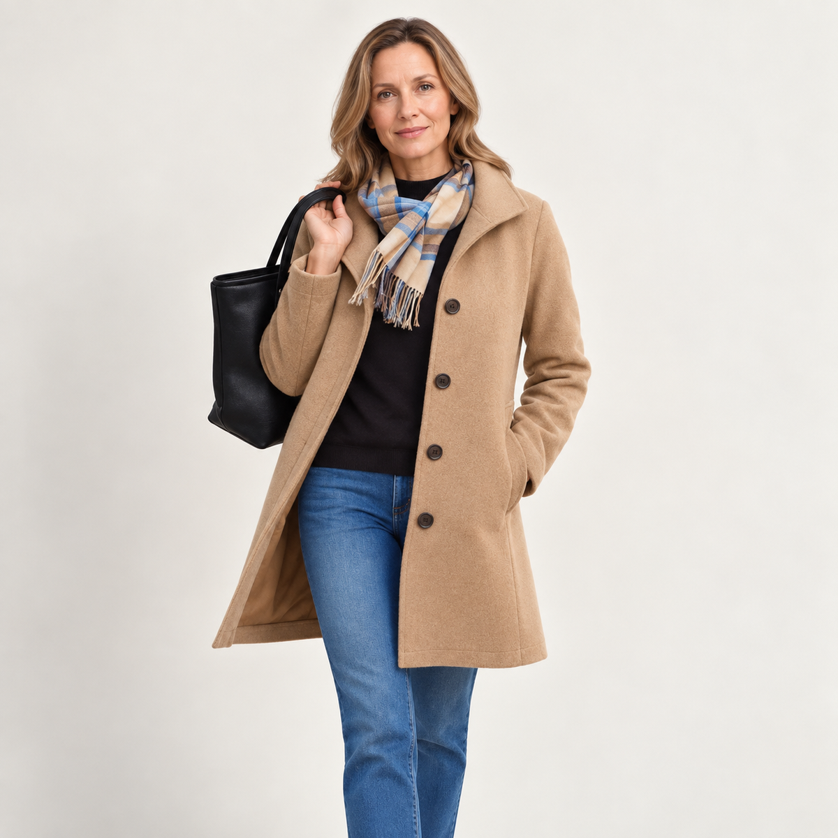 BEAUMONT NICE | MANTEAU DROIT CLASSIQUE À BOUTONS POUR FEMMES