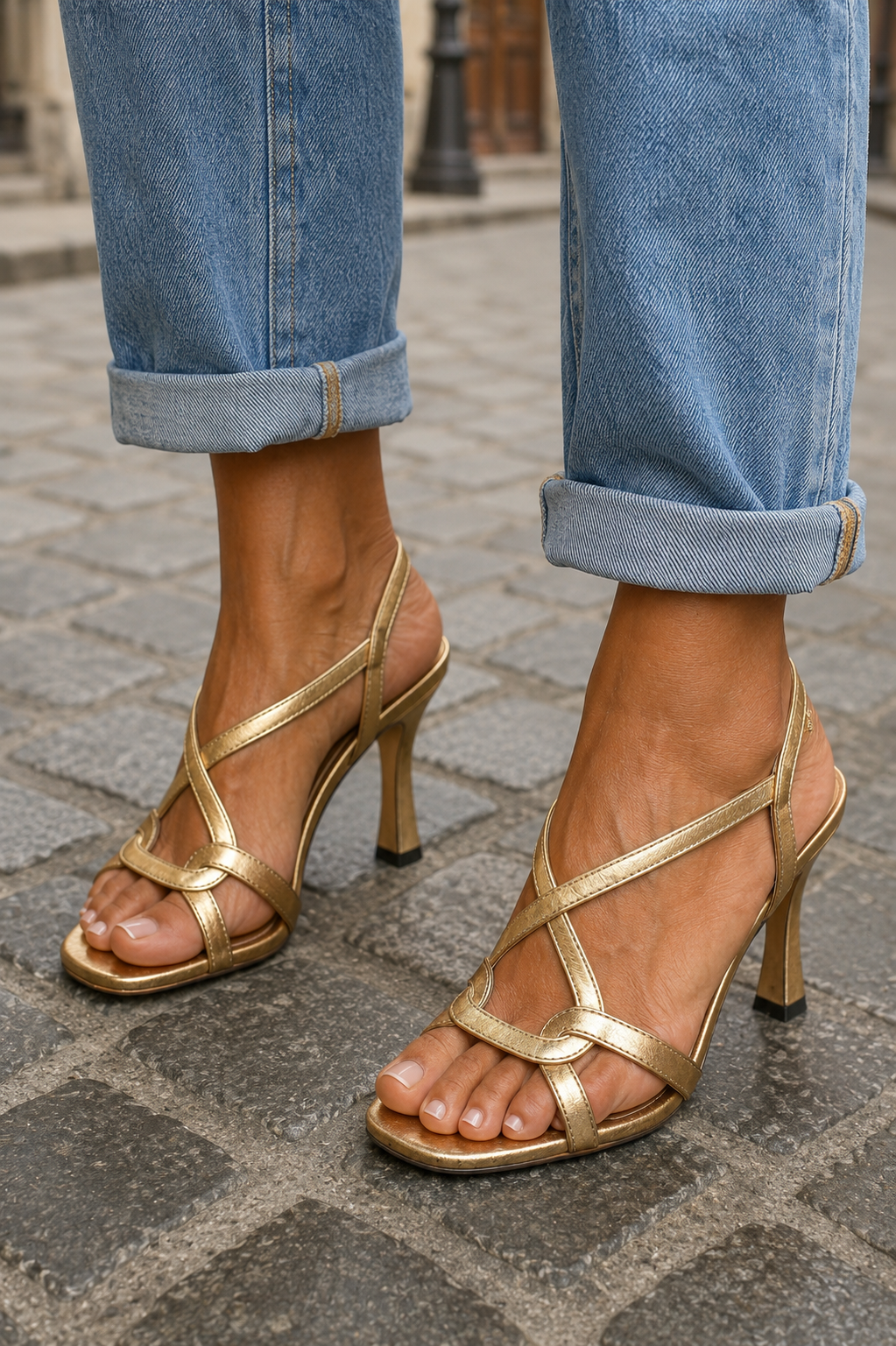 BEAUMONT NICE | SANDALES DORÉES À BRIDES POUR FEMME