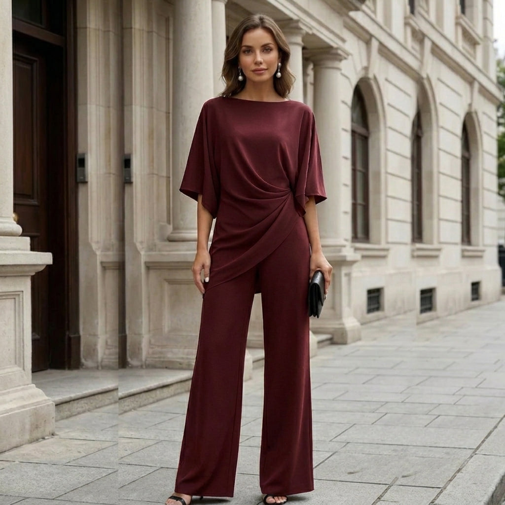 BEAUMONT NICE | ENSEMBLE DEUX PIÈCES À JAMBES LARGES DRAPÉ POUR FEMMES