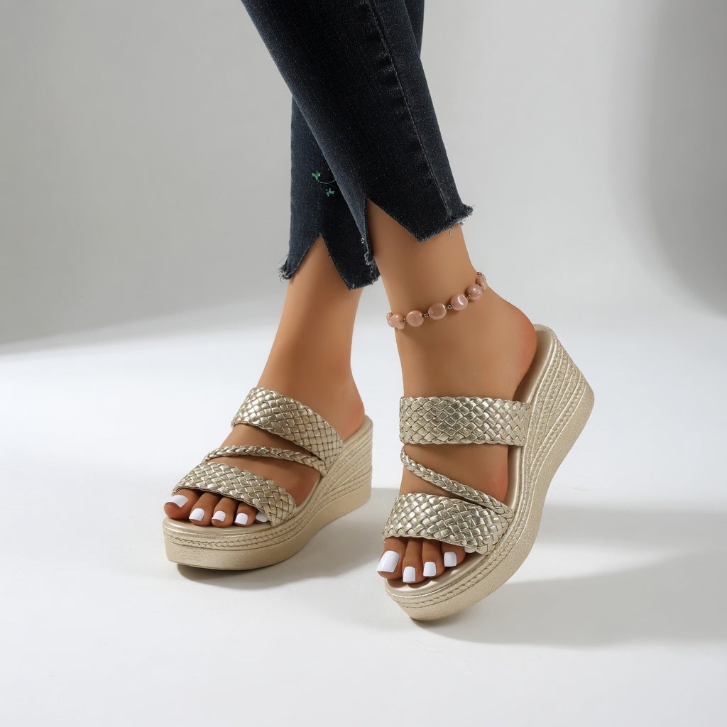 BEAUMONT NICE | SLIDES TRESSÉS À TALON COMPENSÉ POUR FEMMES