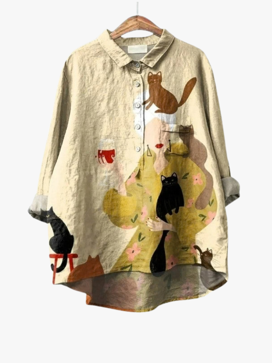 BEAUMONT NICE | CHEMISIER MOTIF CHATS POUR FEMMES