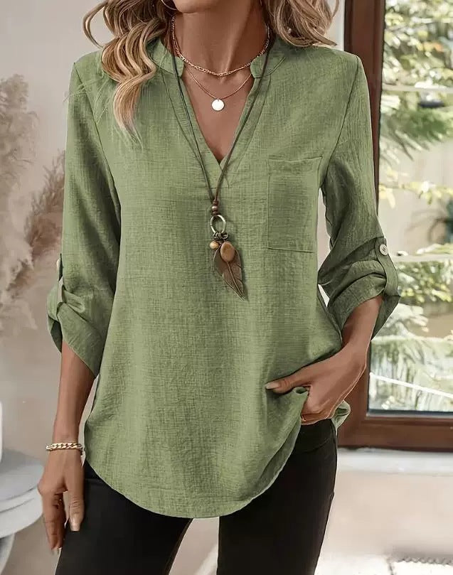 BEAUMONT NICE | BLOUSE CHIC QUOTIDIENNE COL V À MANCHES 3/4 POUR FEMME