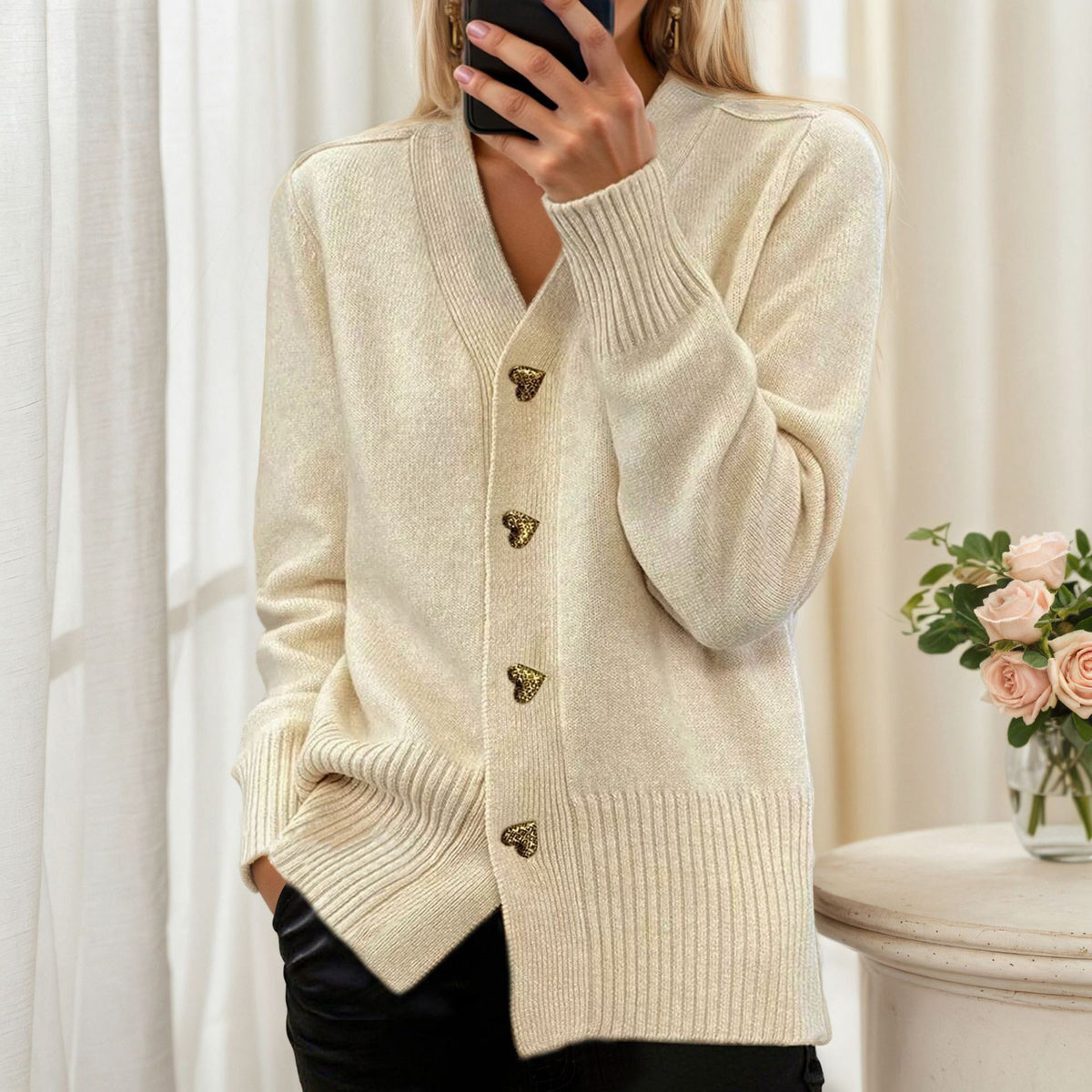 BEAUMONT NICE | GILET À BOUTON EN FORME DE CŒUR POUR FEMMES