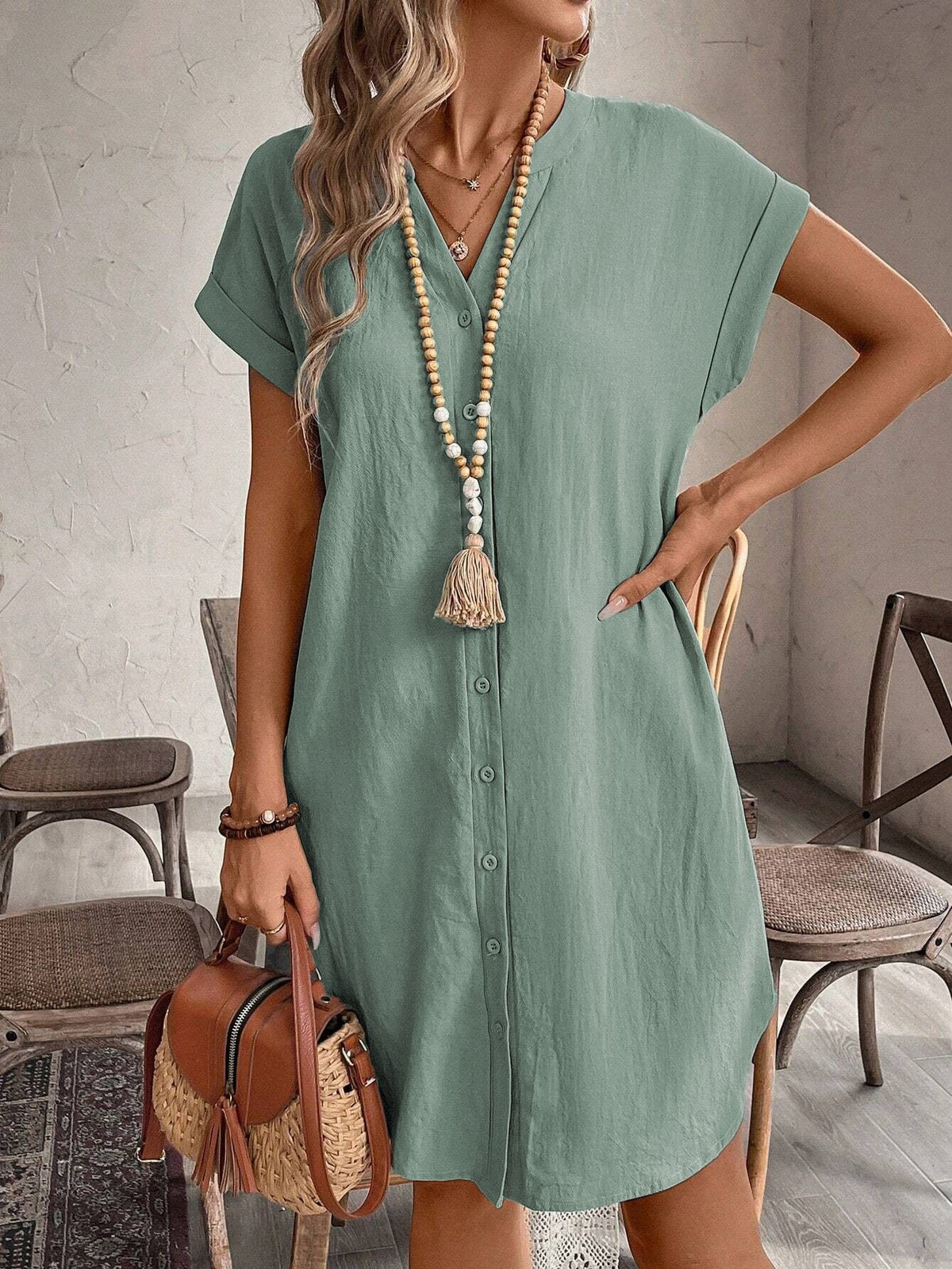 BEAUMONT NICE | ROBE CHEMISE À COL EN V POUR FEMMES