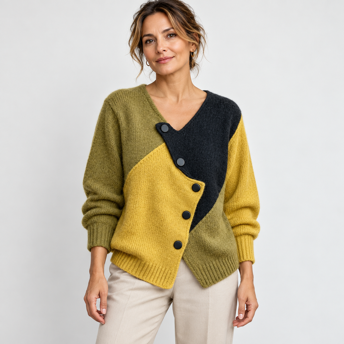 BEAUMONT NICE | PULL TRICOLORE BOUTONNAGE DIAGONAL POUR FEMMES