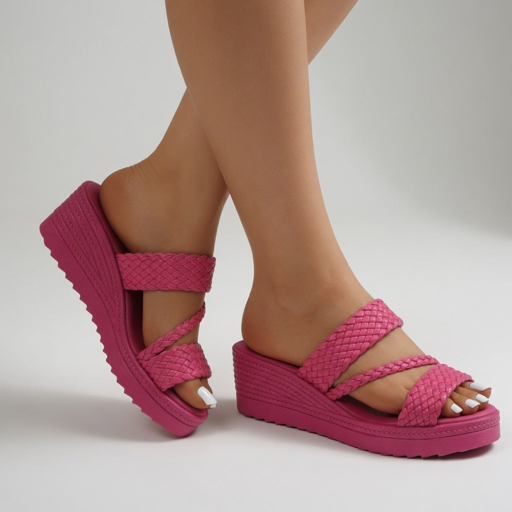 BEAUMONT NICE | SLIDES TRESSÉS À TALON COMPENSÉ POUR FEMMES