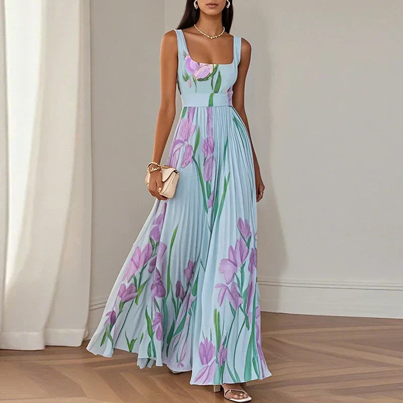 BEAUMONT NICE | ROBE MAXI PLISSÉE À IMPRIMÉ FLORALE ÉLÉGANT POUR FEMMES
