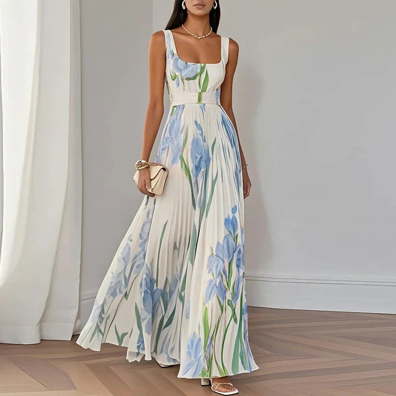 BEAUMONT NICE | ROBE MAXI PLISSÉE À IMPRIMÉ FLORALE ÉLÉGANT POUR FEMMES