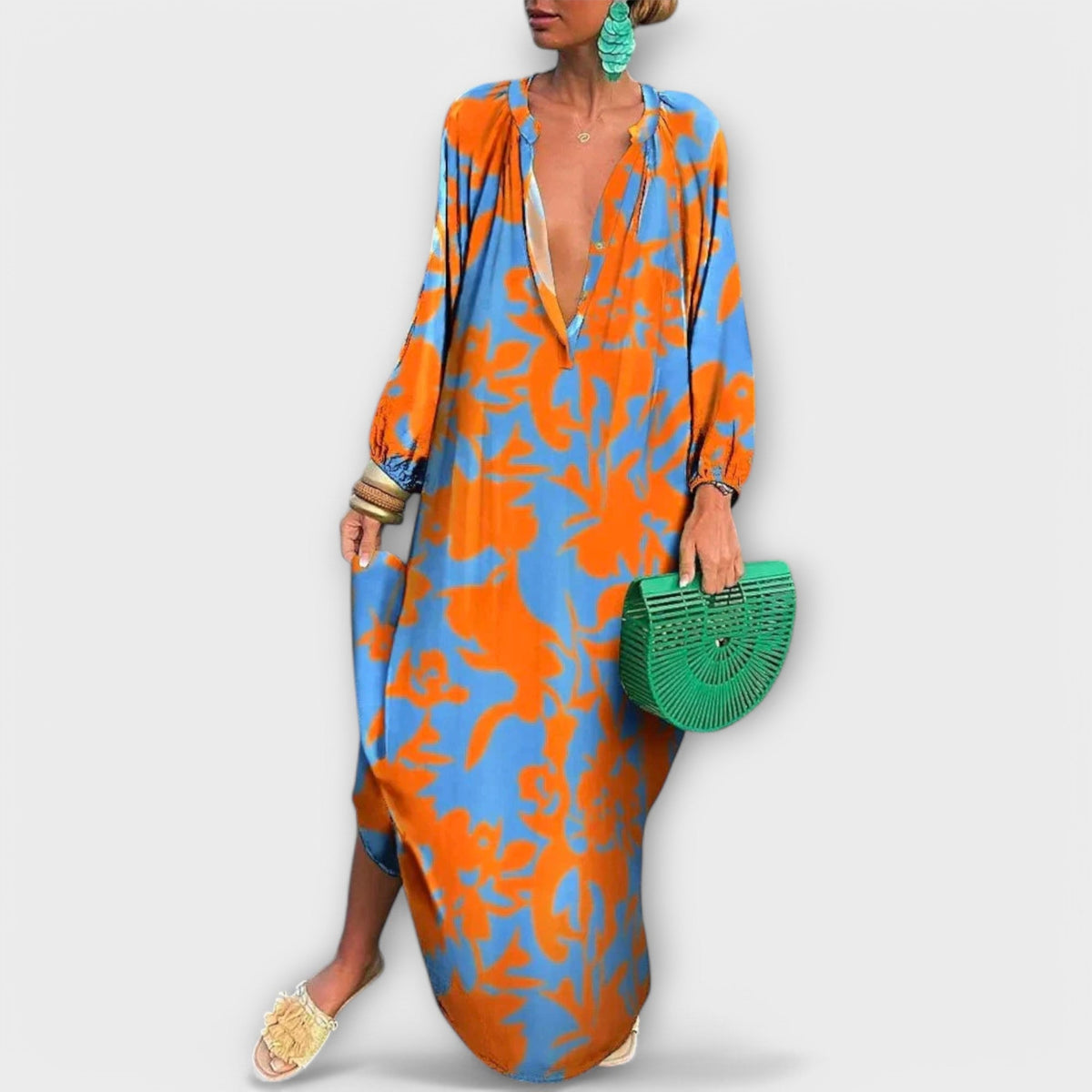 BEAUMONT NICE | ROBE MAXI À MANCHES LONGUES EN V POUR FEMMES