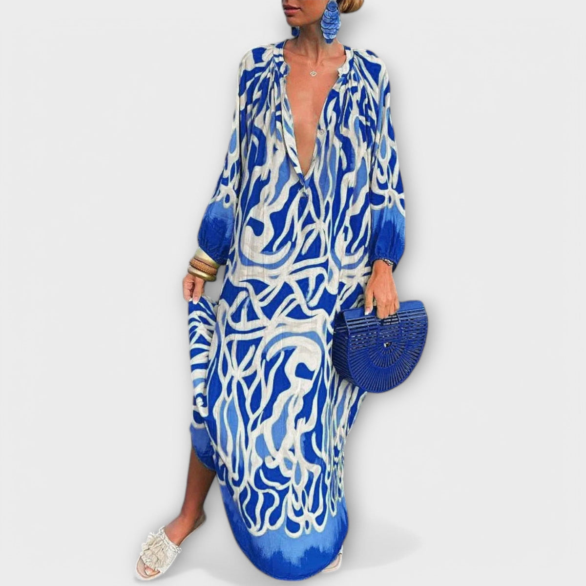 BEAUMONT NICE | ROBE MAXI À MANCHES LONGUES EN V POUR FEMMES