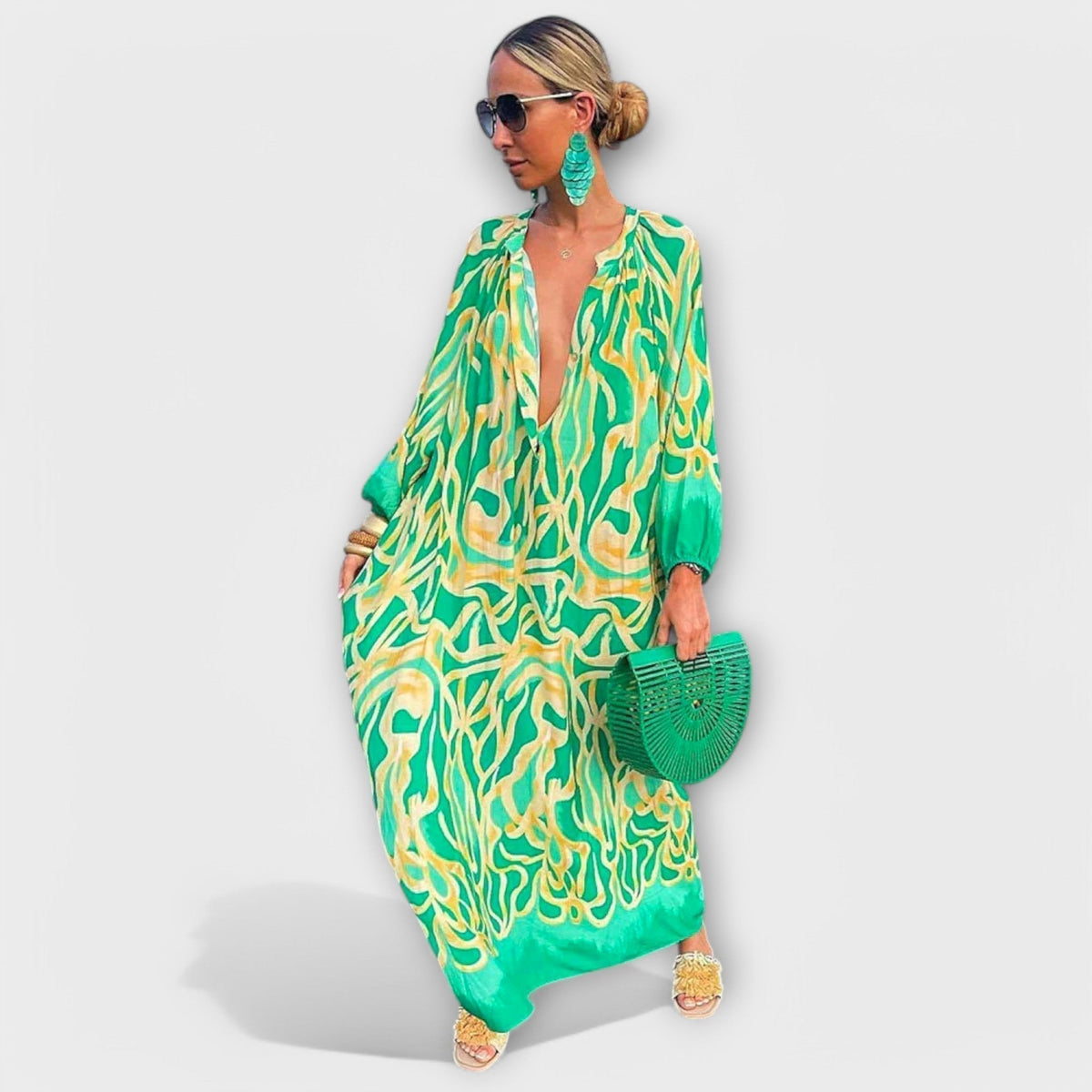 BEAUMONT NICE | ROBE MAXI À MANCHES LONGUES EN V POUR FEMMES