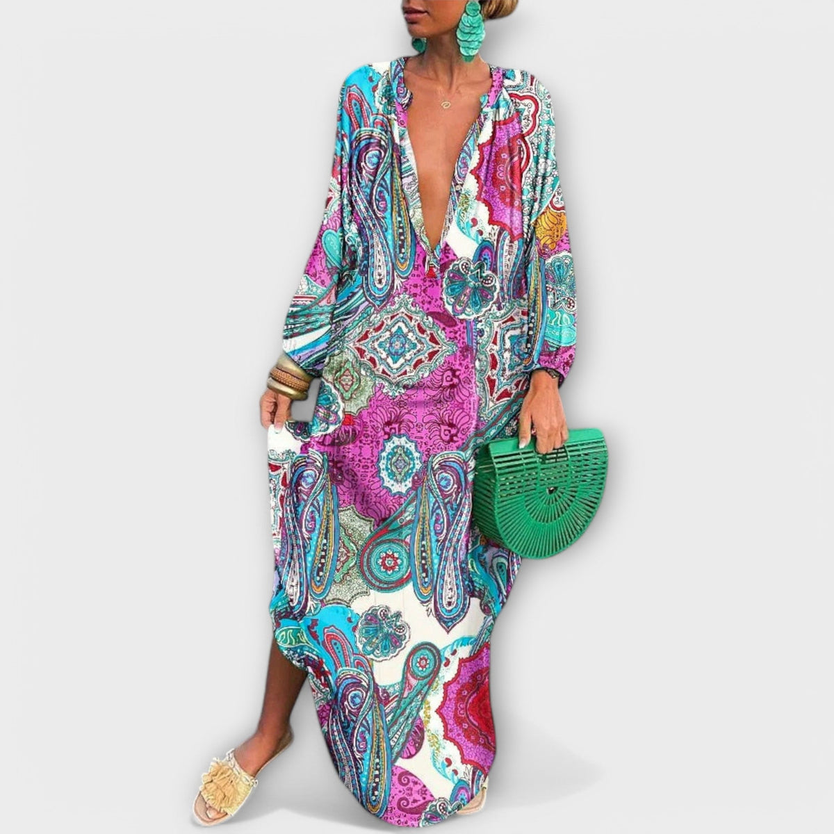 BEAUMONT NICE | ROBE MAXI À MANCHES LONGUES EN V POUR FEMMES