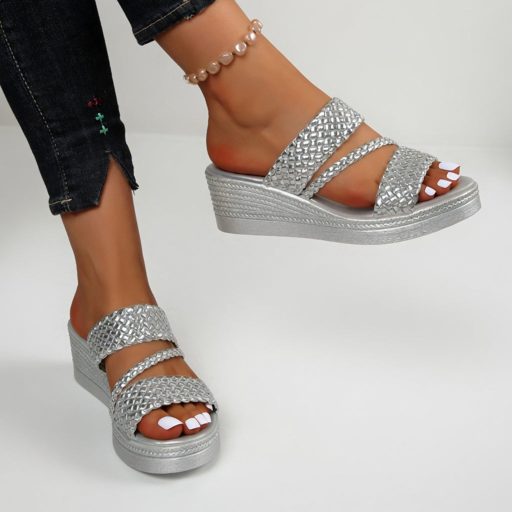 BEAUMONT NICE | SLIDES TRESSÉS À TALON COMPENSÉ POUR FEMMES