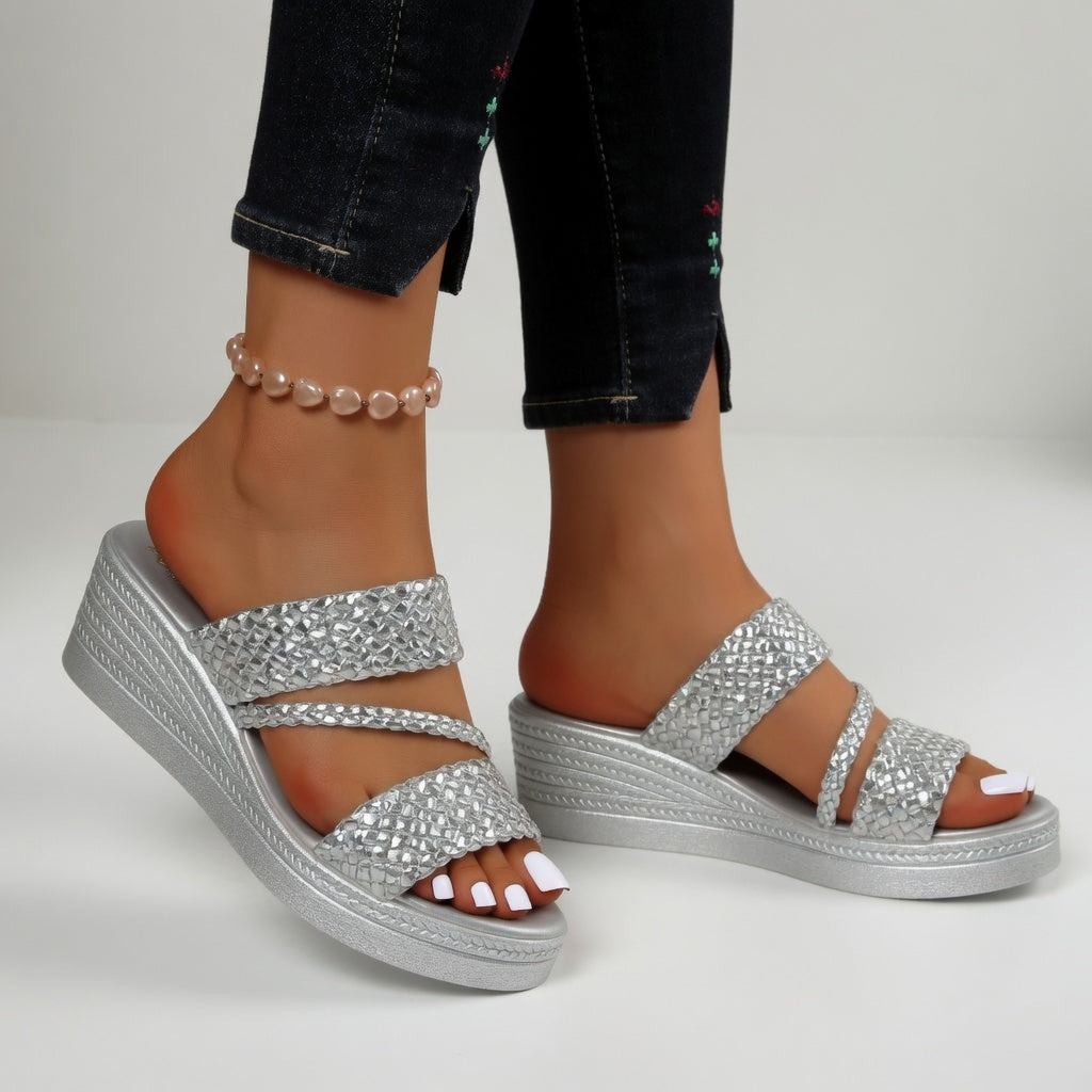 BEAUMONT NICE | SLIDES TRESSÉS À TALON COMPENSÉ POUR FEMMES