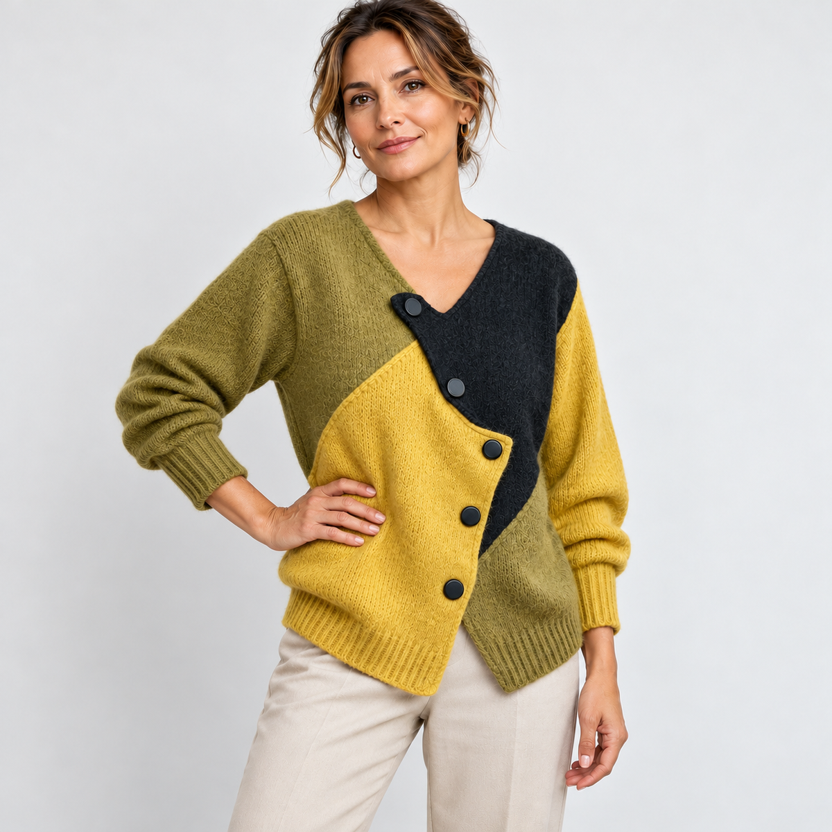 BEAUMONT NICE | PULL TRICOLORE BOUTONNAGE DIAGONAL POUR FEMMES