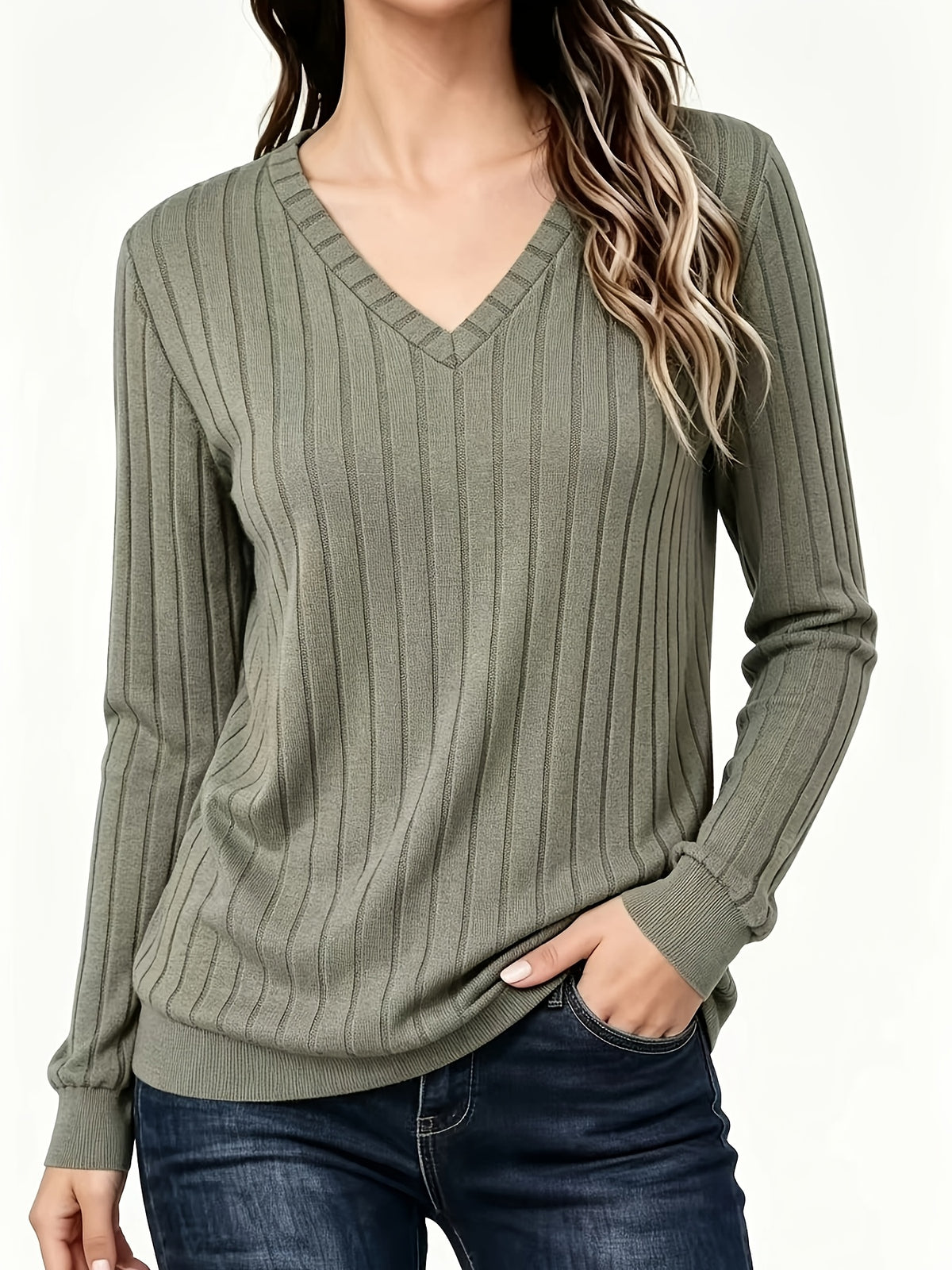 BEAUMONT NICE | PULL CÔTELÉ COL V POUR FEMMES