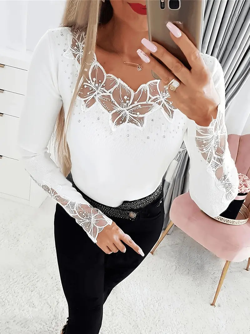 BEAUMONT NICE | HAUT COL V EN DENTELLE POUR FEMMES