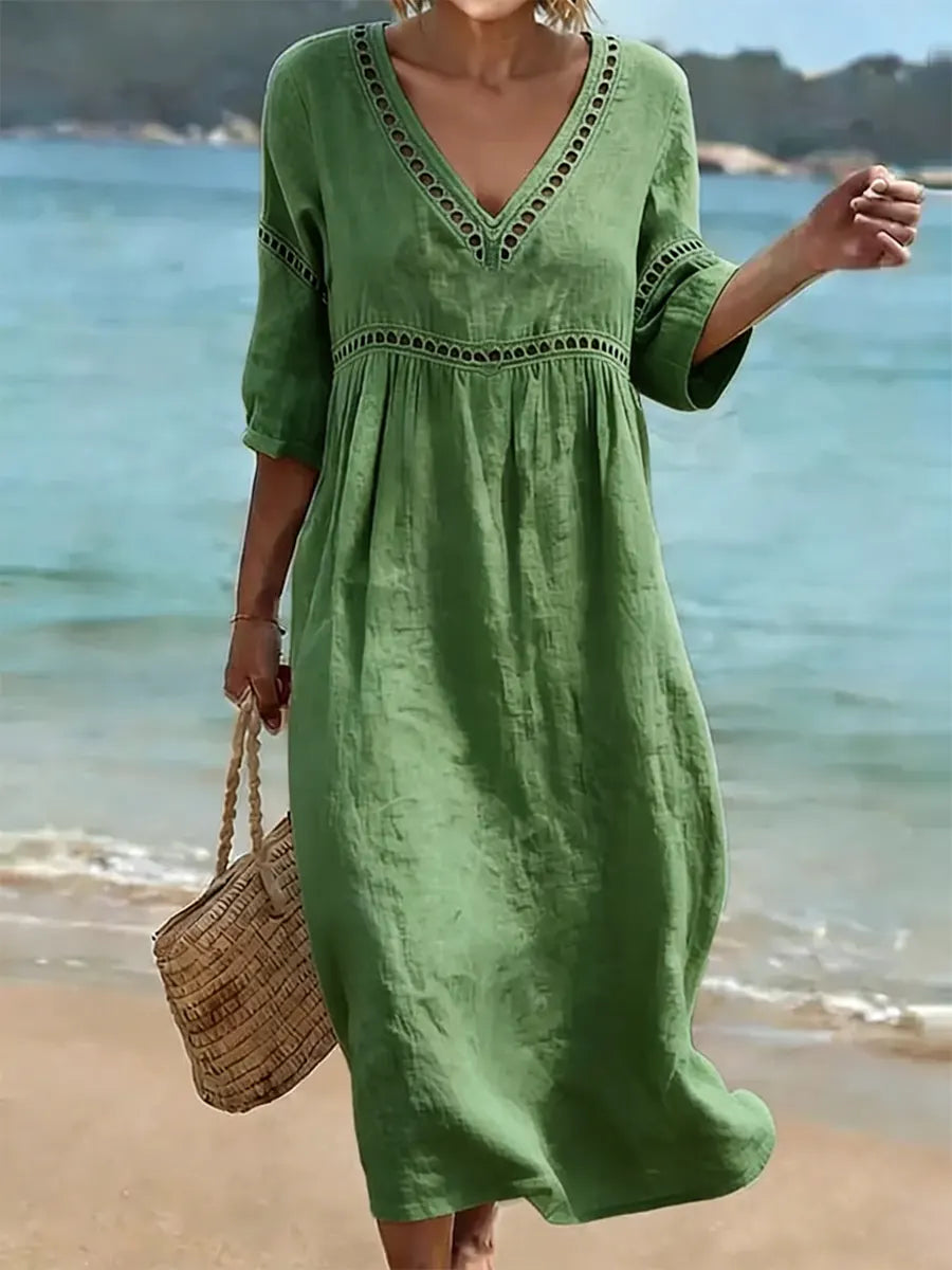 BEAUMONT NICE | CHIC ROBE MIDI À COL EN V POUR FEMMES