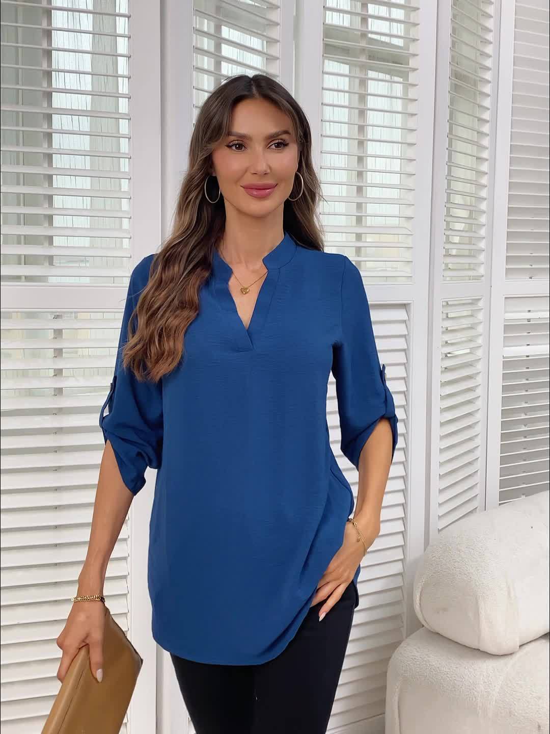 BEAUMONT NICE | BLOUSE CHIC QUOTIDIENNE COL V À MANCHES 3/4 POUR FEMME