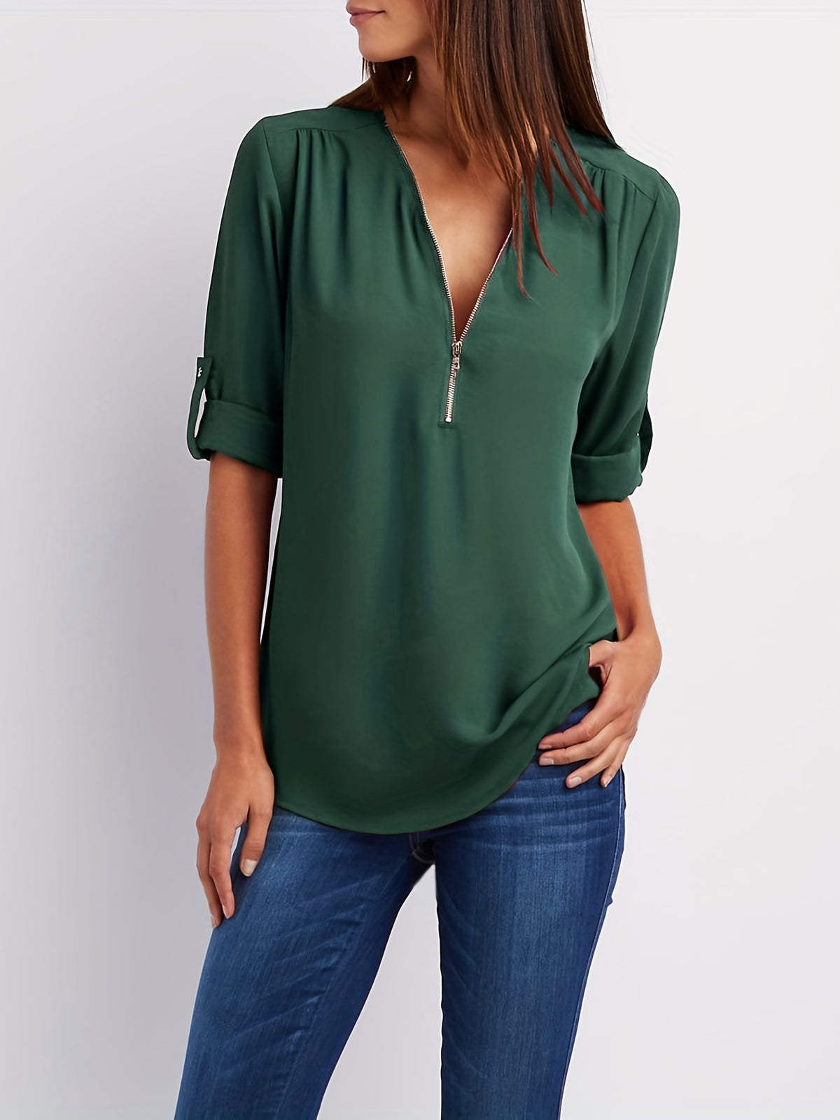 BEAUMONT NICE | BLOUSE À COL EN V ZIP POUR FEMMES