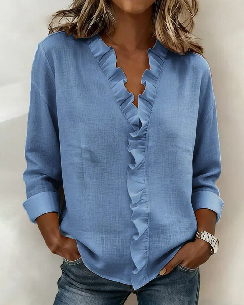 BEAUMONT NICE | BLOUSE À COL VOLANTÉ EN V POUR FEMMES