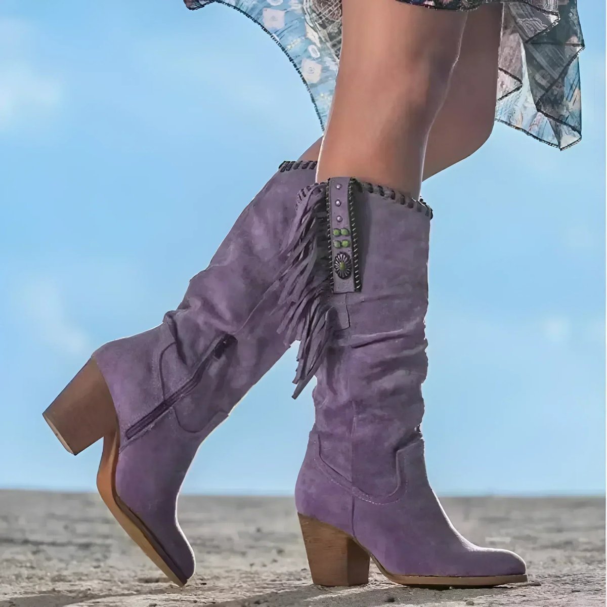 BEAUMONT NICE | BOTTES EN DAIM HAUTES À FRANGES POUR FEMMES