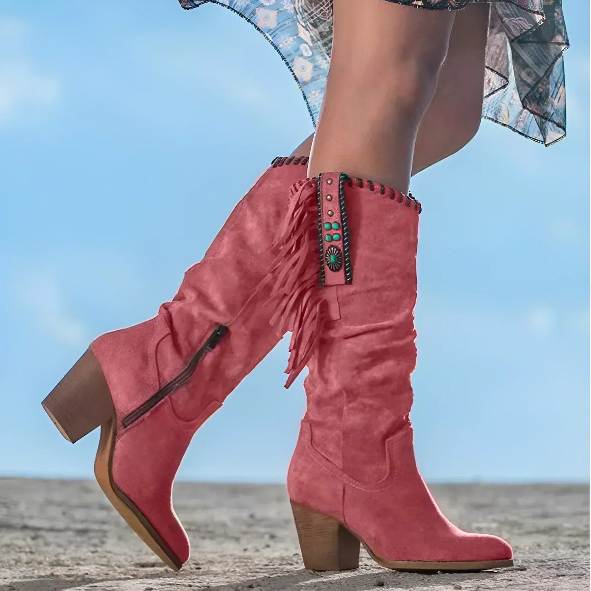 BEAUMONT NICE | BOTTES EN DAIM HAUTES À FRANGES POUR FEMMES