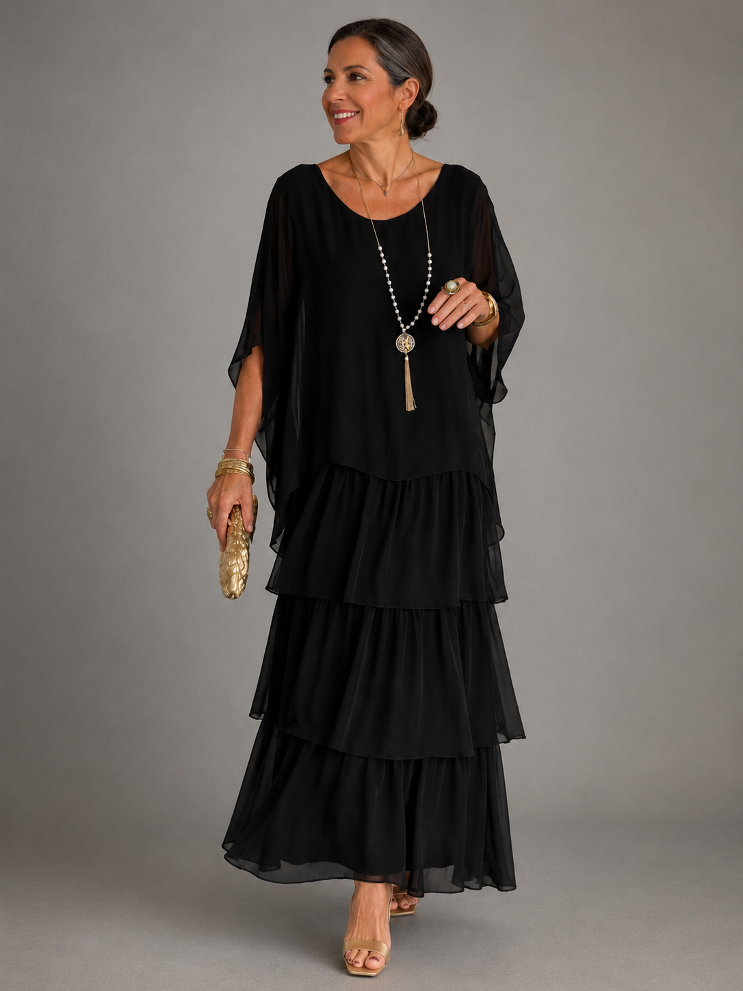 BEAUMONT NICE | ROBE MAXI EN CHIFFON SUPERPOSÉE POUR FEMMES