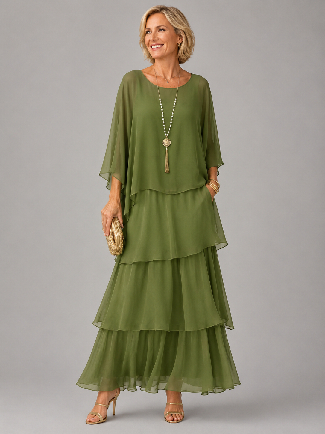 BEAUMONT NICE | ROBE MAXI EN CHIFFON SUPERPOSÉE POUR FEMMES