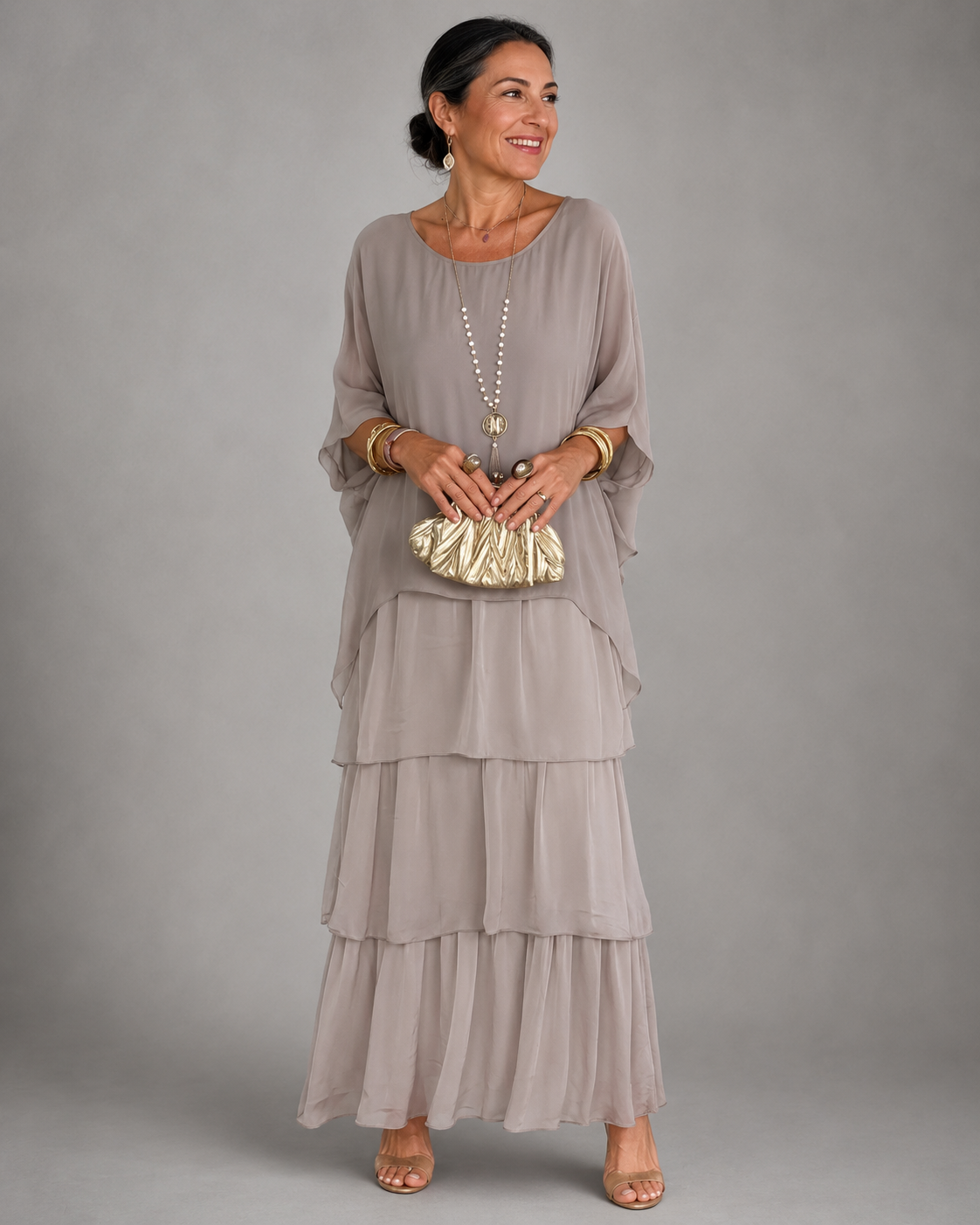 BEAUMONT NICE | ROBE MAXI EN CHIFFON SUPERPOSÉE POUR FEMMES