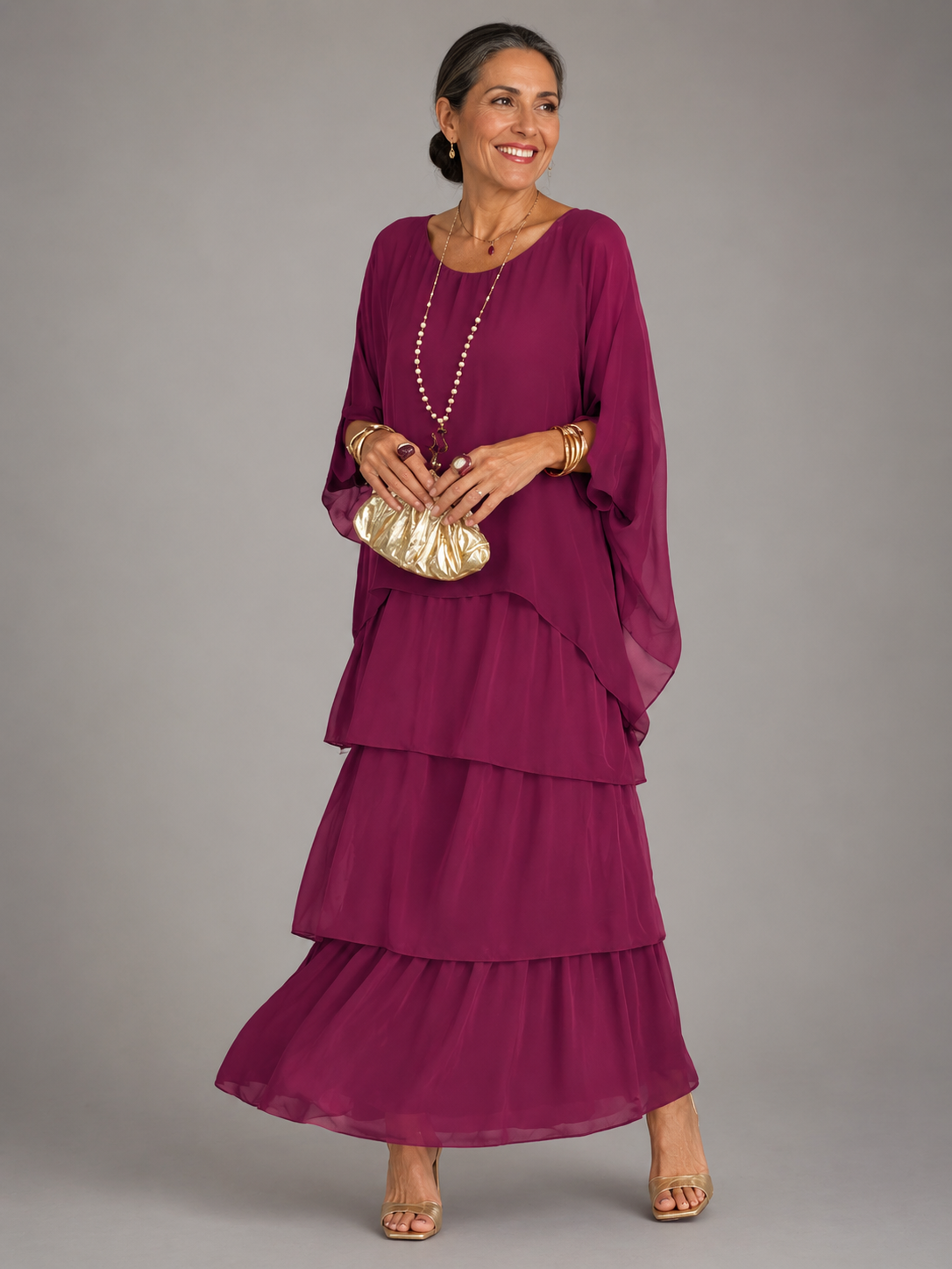 BEAUMONT NICE | ROBE MAXI EN CHIFFON SUPERPOSÉE POUR FEMMES