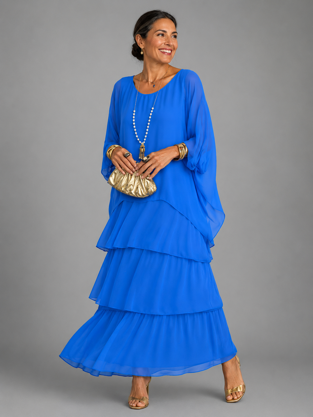 BEAUMONT NICE | ROBE MAXI EN CHIFFON SUPERPOSÉE POUR FEMMES