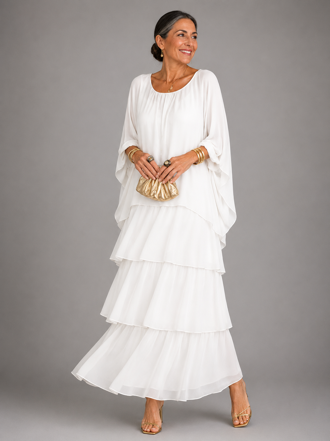 BEAUMONT NICE | ROBE MAXI EN CHIFFON SUPERPOSÉE POUR FEMMES