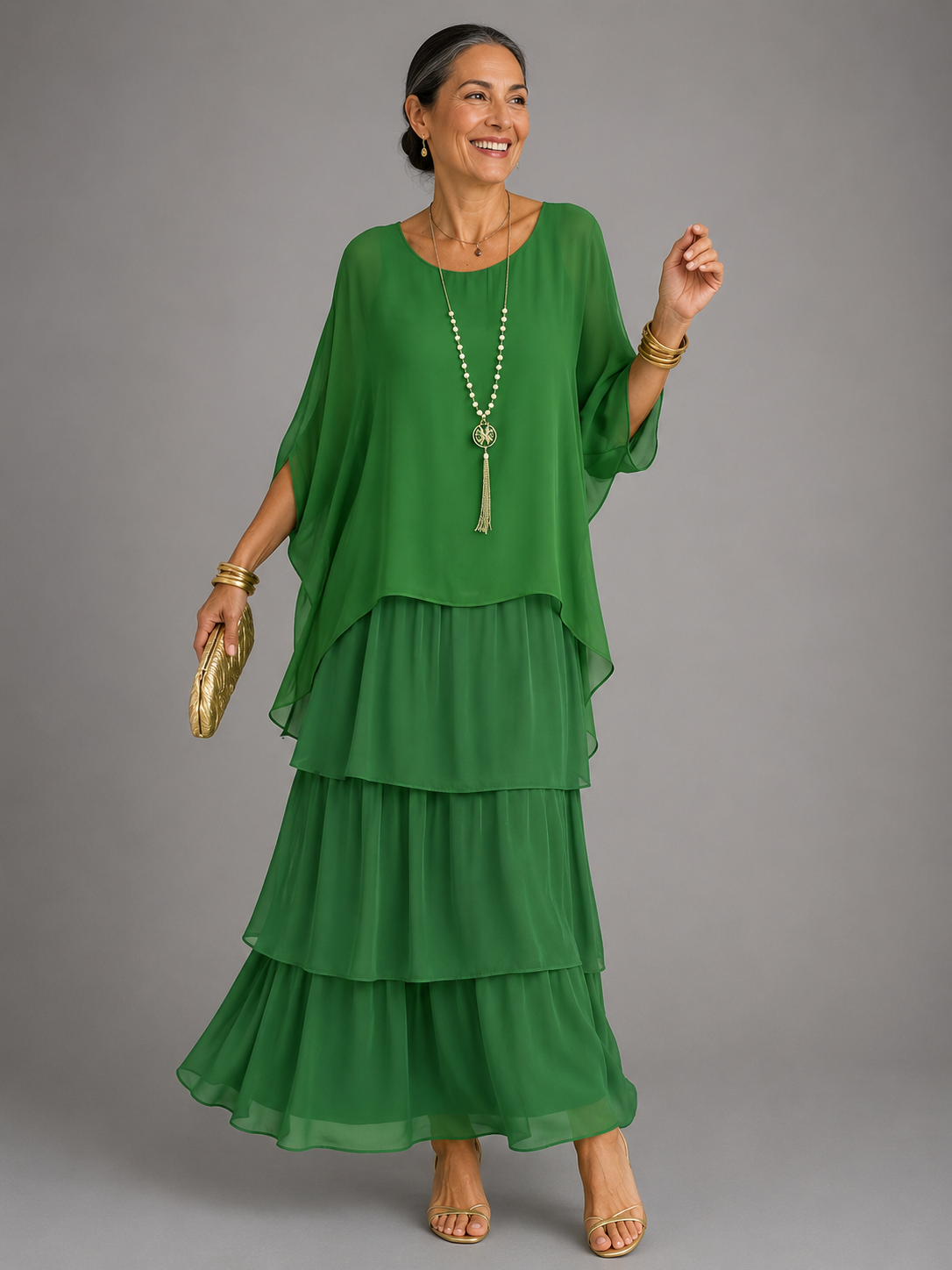 BEAUMONT NICE | ROBE MAXI EN CHIFFON SUPERPOSÉE POUR FEMMES