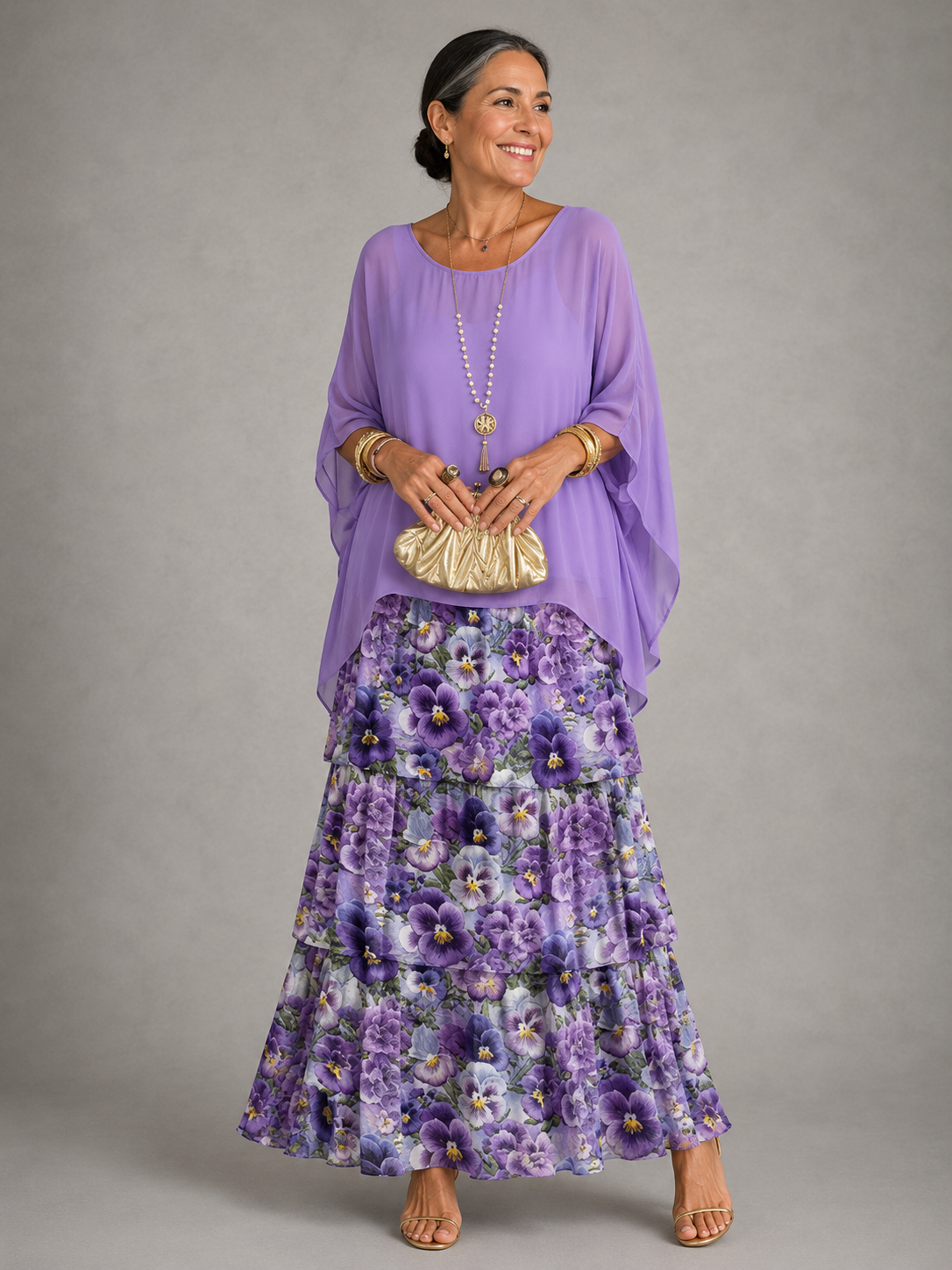 BEAUMONT NICE | ROBE MAXI EN CHIFFON SUPERPOSÉE POUR FEMMES