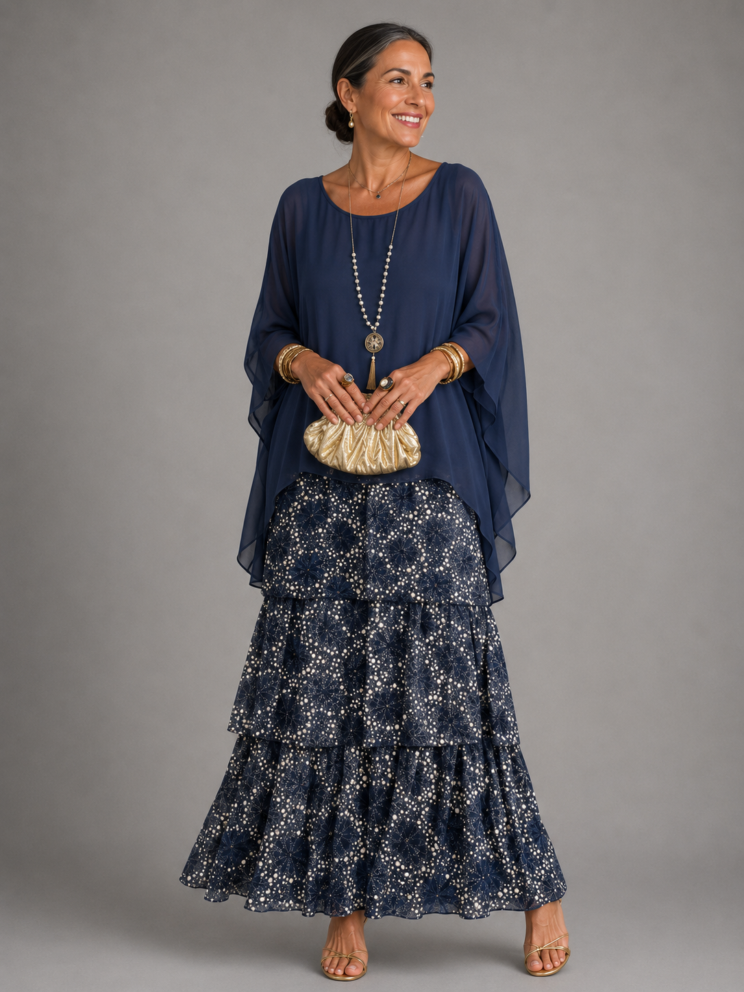 BEAUMONT NICE | ROBE MAXI EN CHIFFON SUPERPOSÉE POUR FEMMES