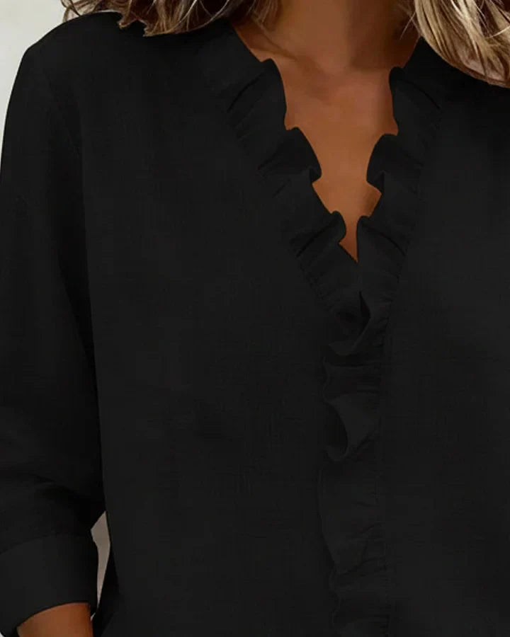 BEAUMONT NICE | BLOUSE À COL VOLANTÉ EN V POUR FEMMES