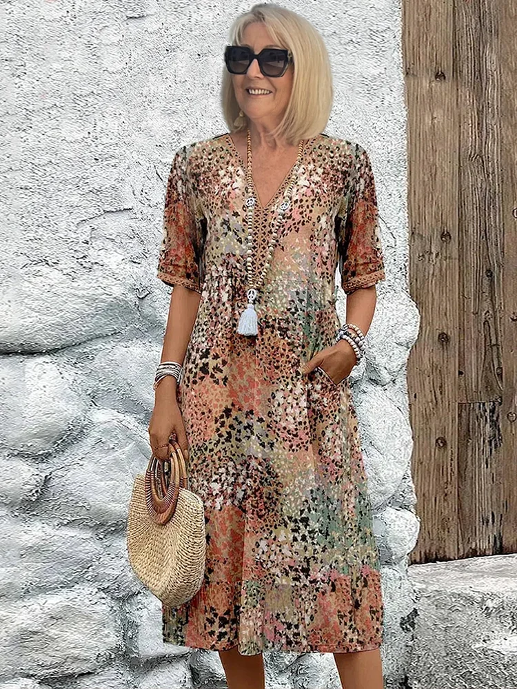 BEAUMONT NICE | ROBE MIDI IMPRIMÉE CLASSIQUE POUR FEMME