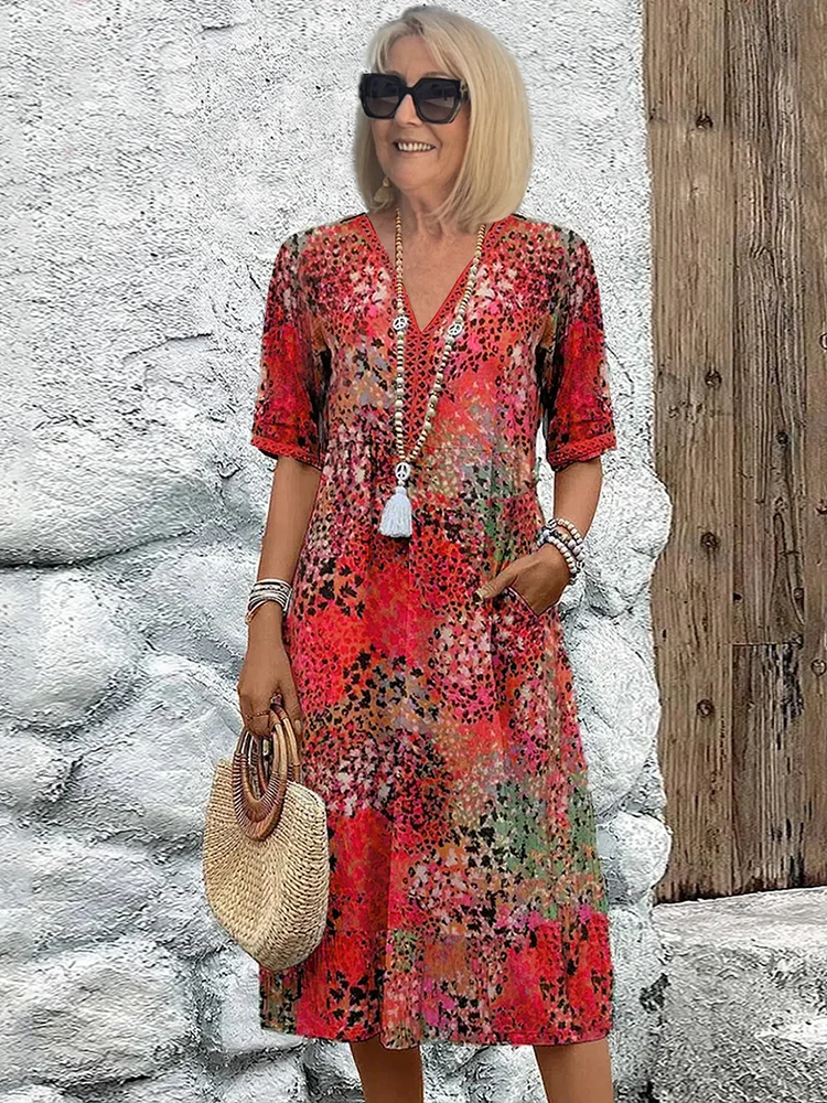 BEAUMONT NICE | ROBE MIDI IMPRIMÉE CLASSIQUE POUR FEMME