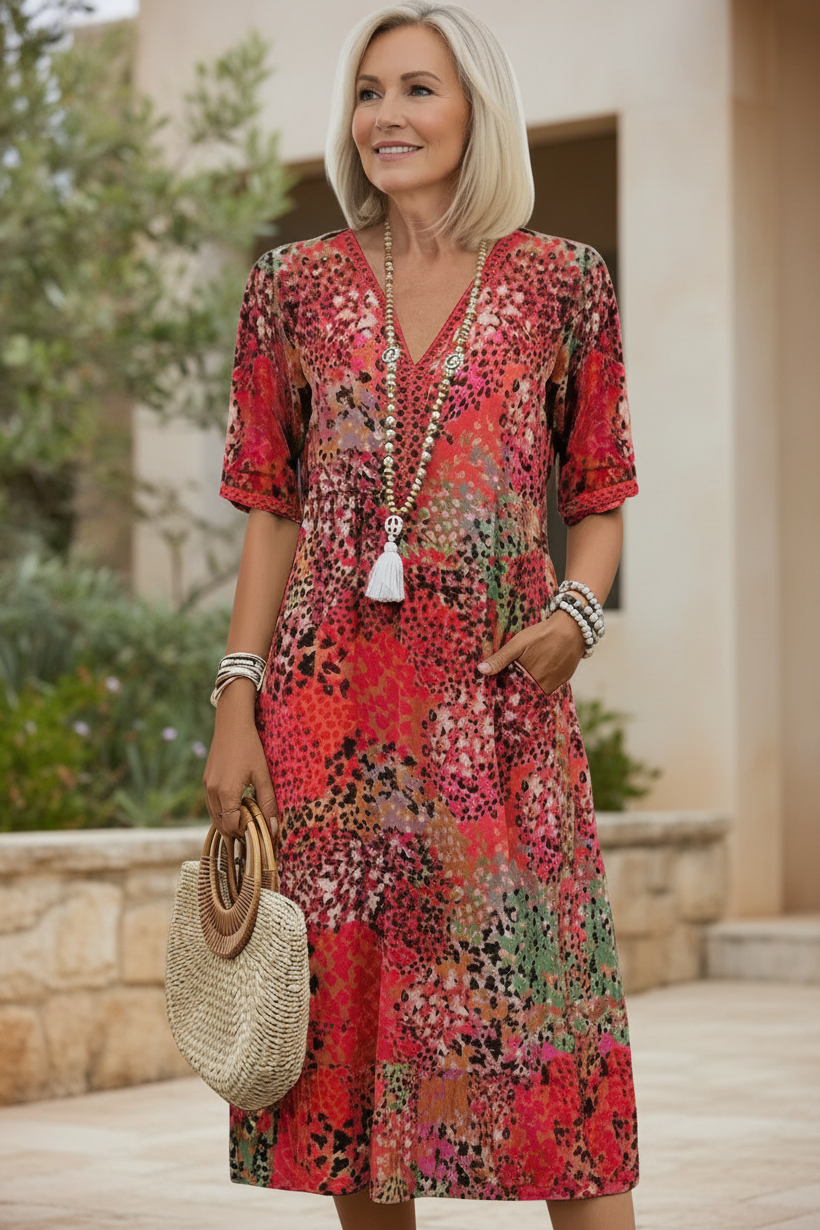 BEAUMONT NICE | ROBE MIDI IMPRIMÉE ARTISTIQUE POUR FEMMES