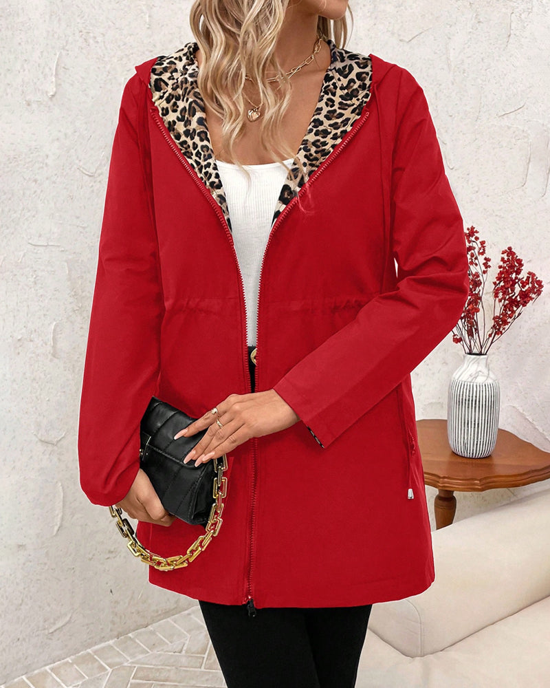 BEAUMONT NICE | MANTEAU À CAPUCHE RÉVERSIBLE EN IMPRIMÉ LÉOPARD POUR FEMMES