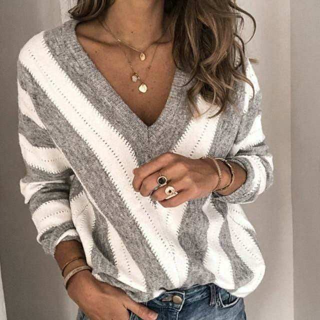 BEAUMONT NICE | PULL RAYÉ COL V POUR FEMMES