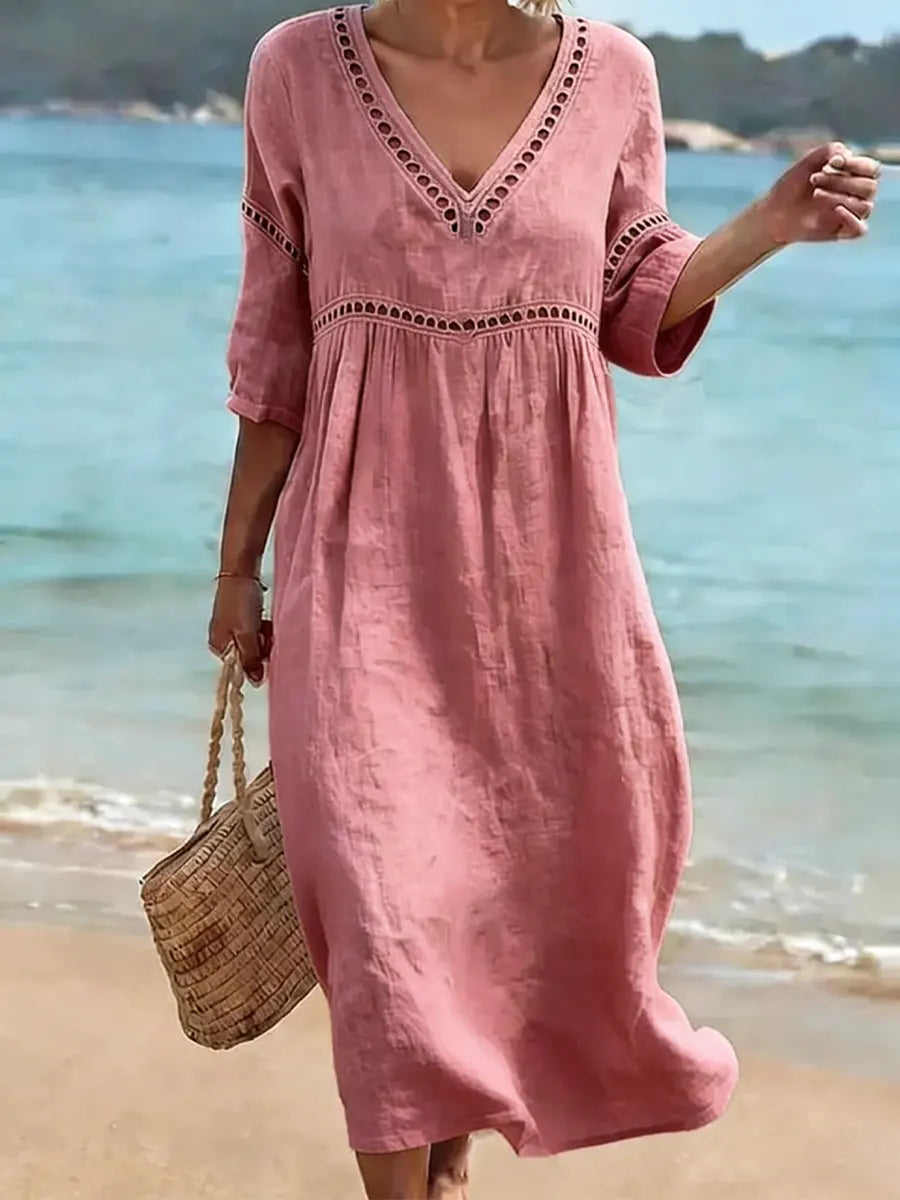 BEAUMONT NICE | CHIC ROBE MIDI À COL EN V POUR FEMMES