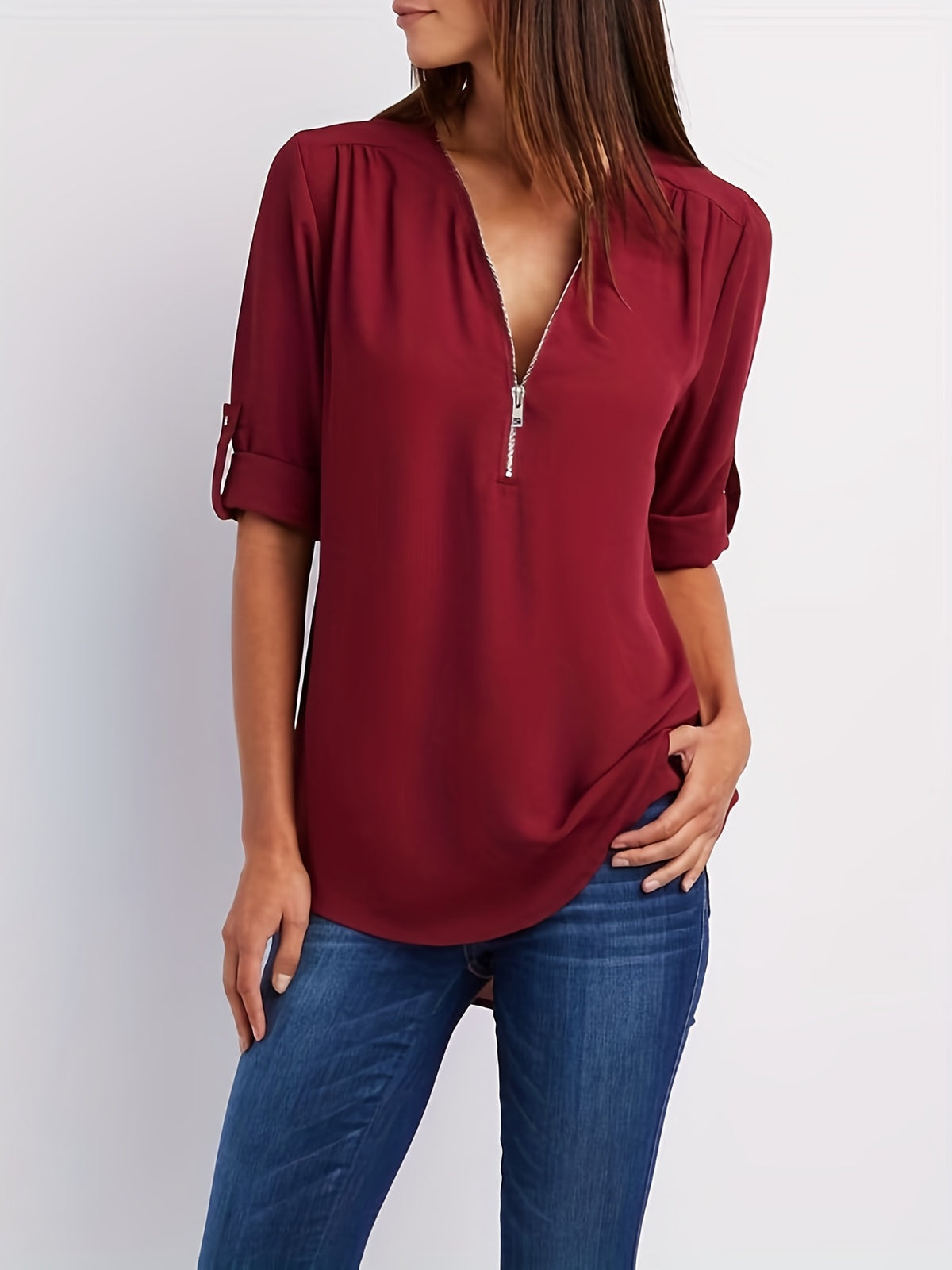 BEAUMONT NICE | BLOUSE À COL EN V ZIP POUR FEMMES
