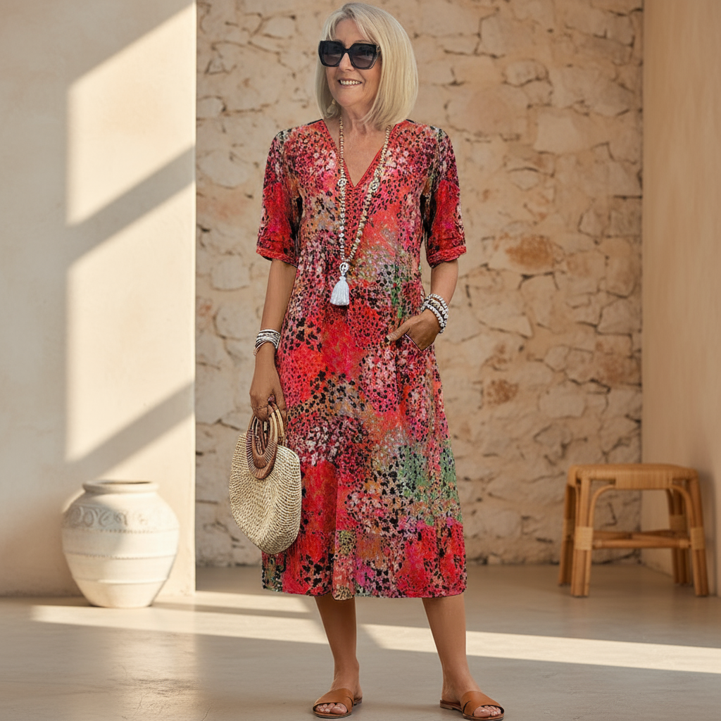 BEAUMONT NICE | ROBE MIDI IMPRIMÉE CLASSIQUE POUR FEMME