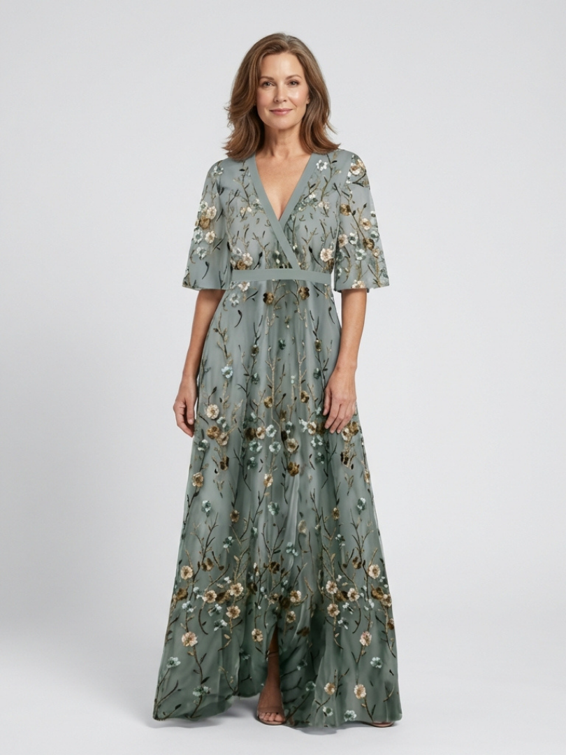 BEAUMONT NICE | ROBE MAXI À COL EN V FLORAL POUR FEMMES