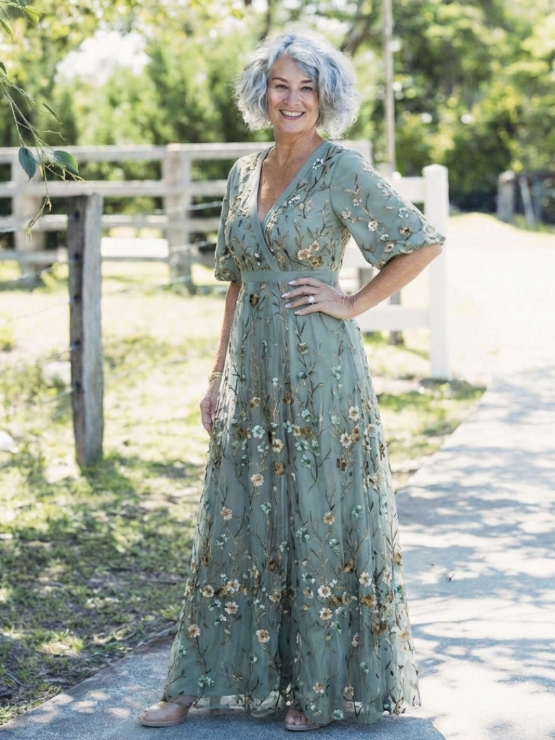 BEAUMONT NICE | ROBE MAXI À COL EN V FLORAL POUR FEMMES