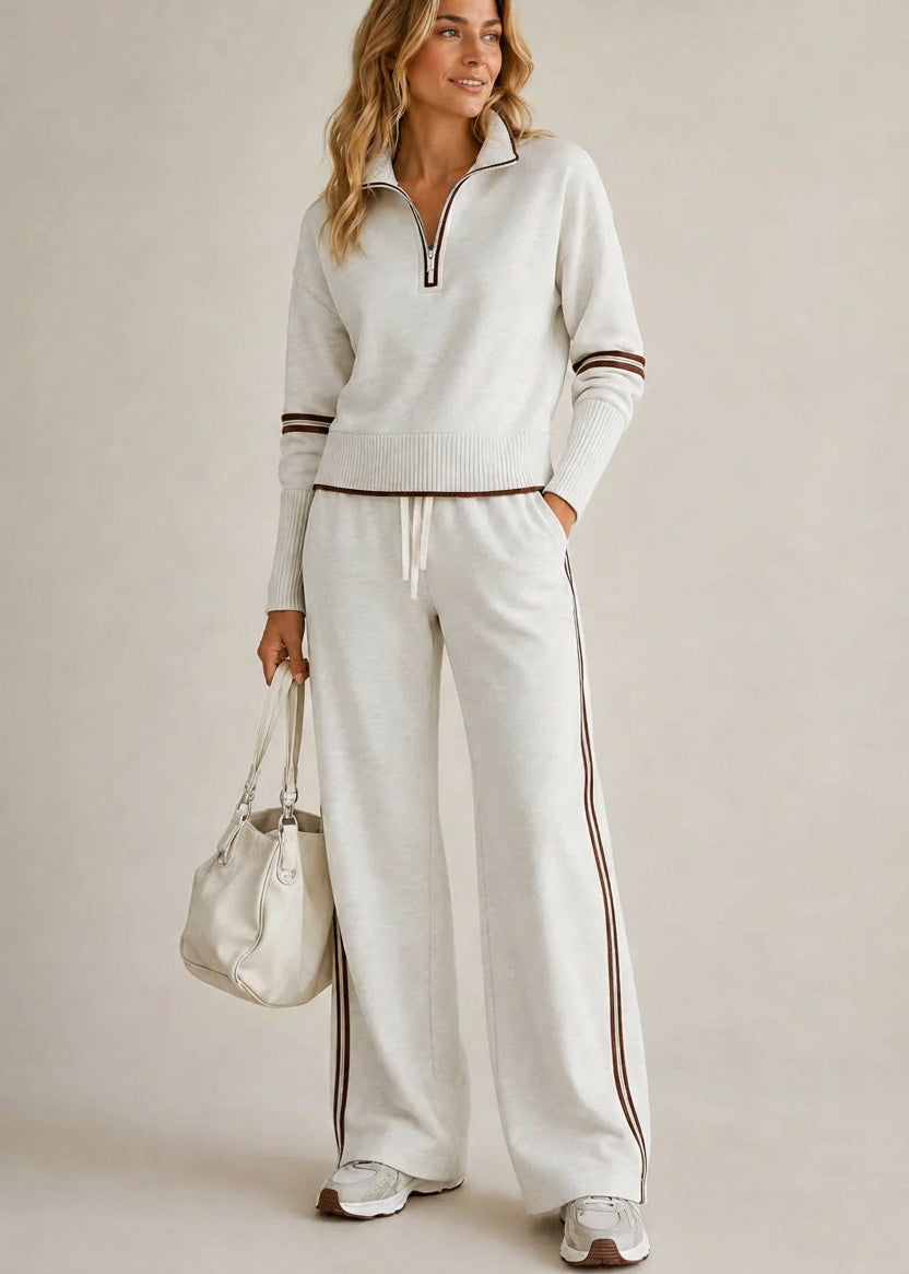 BEAUMONT NICE | ENSEMBLE À RAYURES AVEC ZIP MOITIE POUR FEMMES