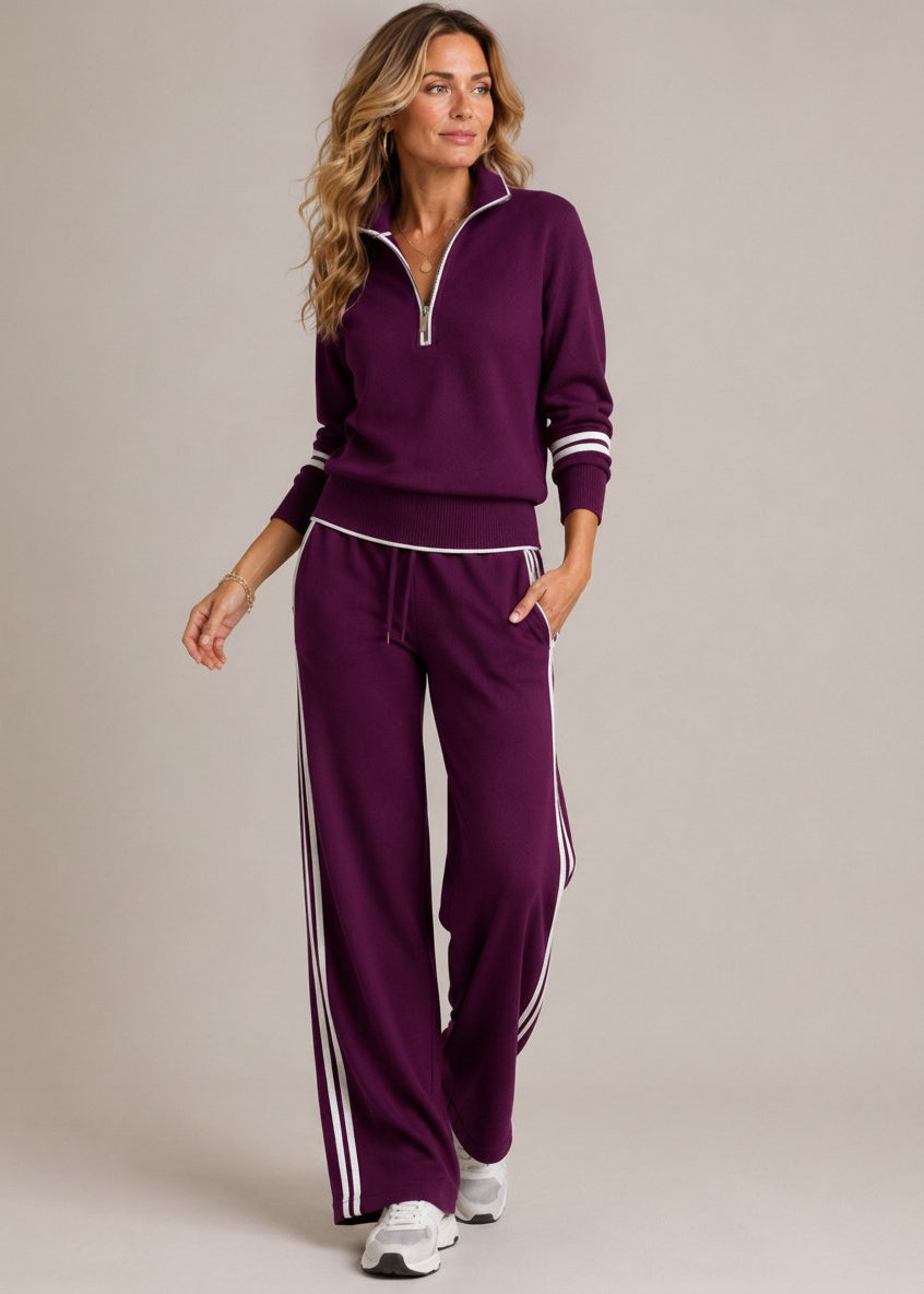 BEAUMONT NICE | ENSEMBLE À RAYURES AVEC ZIP MOITIE POUR FEMMES